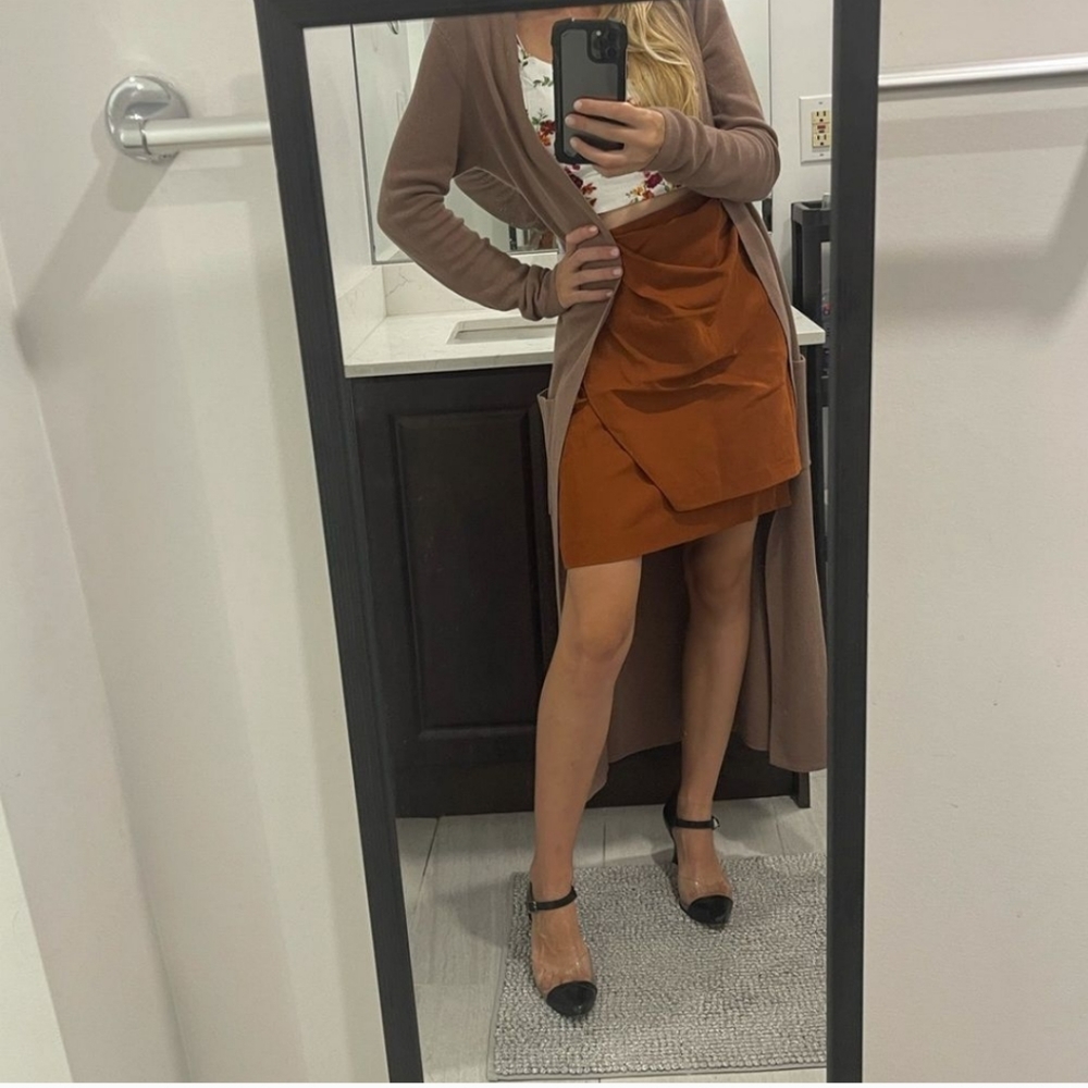 3.1 Phillip Lim Wrap Skirt Cognac Rust Brown Aysmmetrical Size 6 Medium